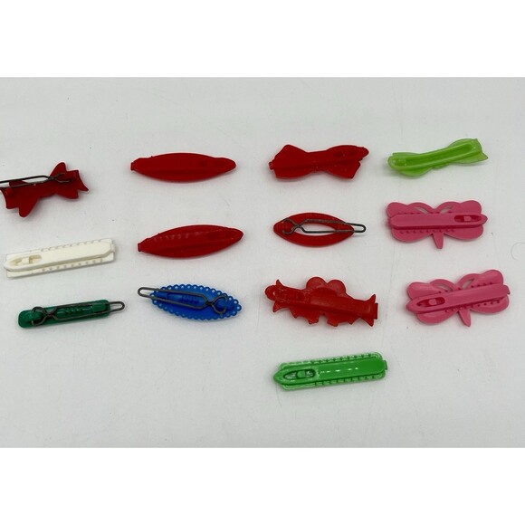 Lot of 13 Vintage VTG Clip 1 1/2" Goody Baby Girl Barrettes Bows Plastic & Metal - Picture 6 of 9